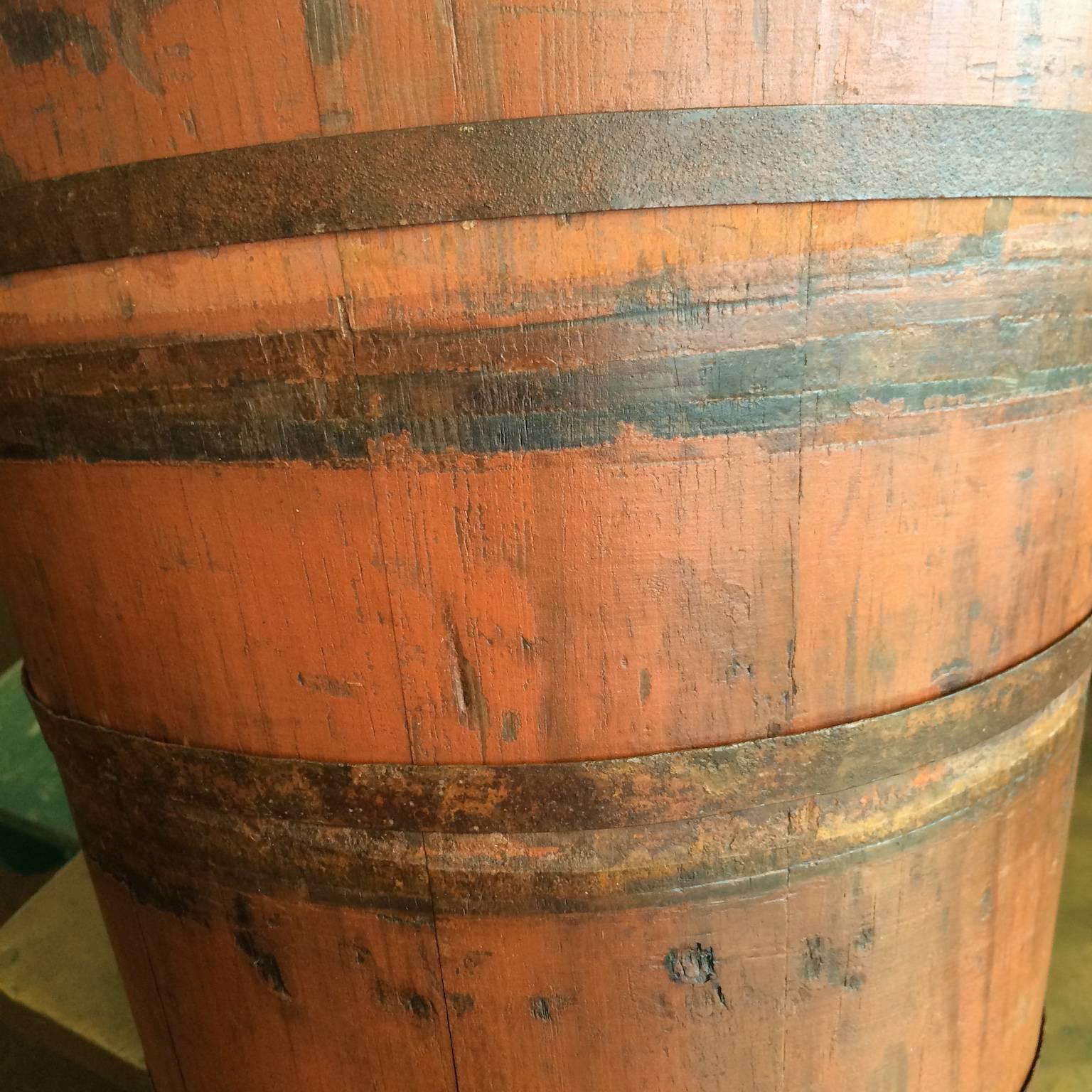 Folk Art Antique stave bucket in original red paint