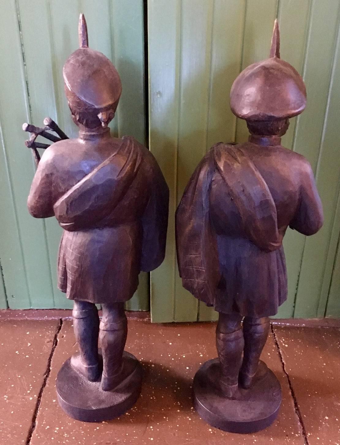 Mid-19th Century carved and decorated counter-top Tobacconist’s Trade figures, circa 1850. Each with striking detail and beautiful patina, with the original gilding rubbed well into the wood creating a warm sheen. Each obviously carved by the same