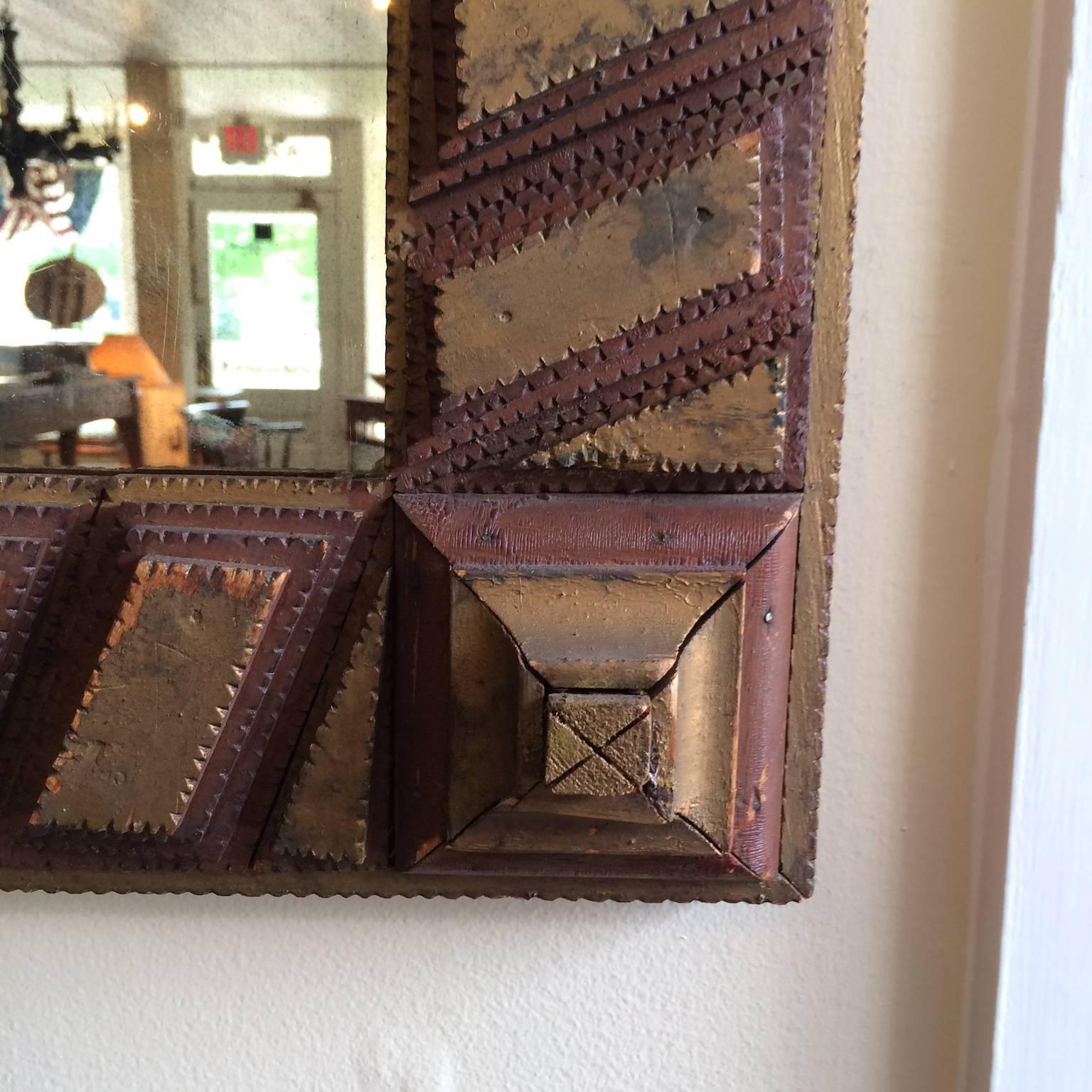 North American Tramp Art Mirror For Sale