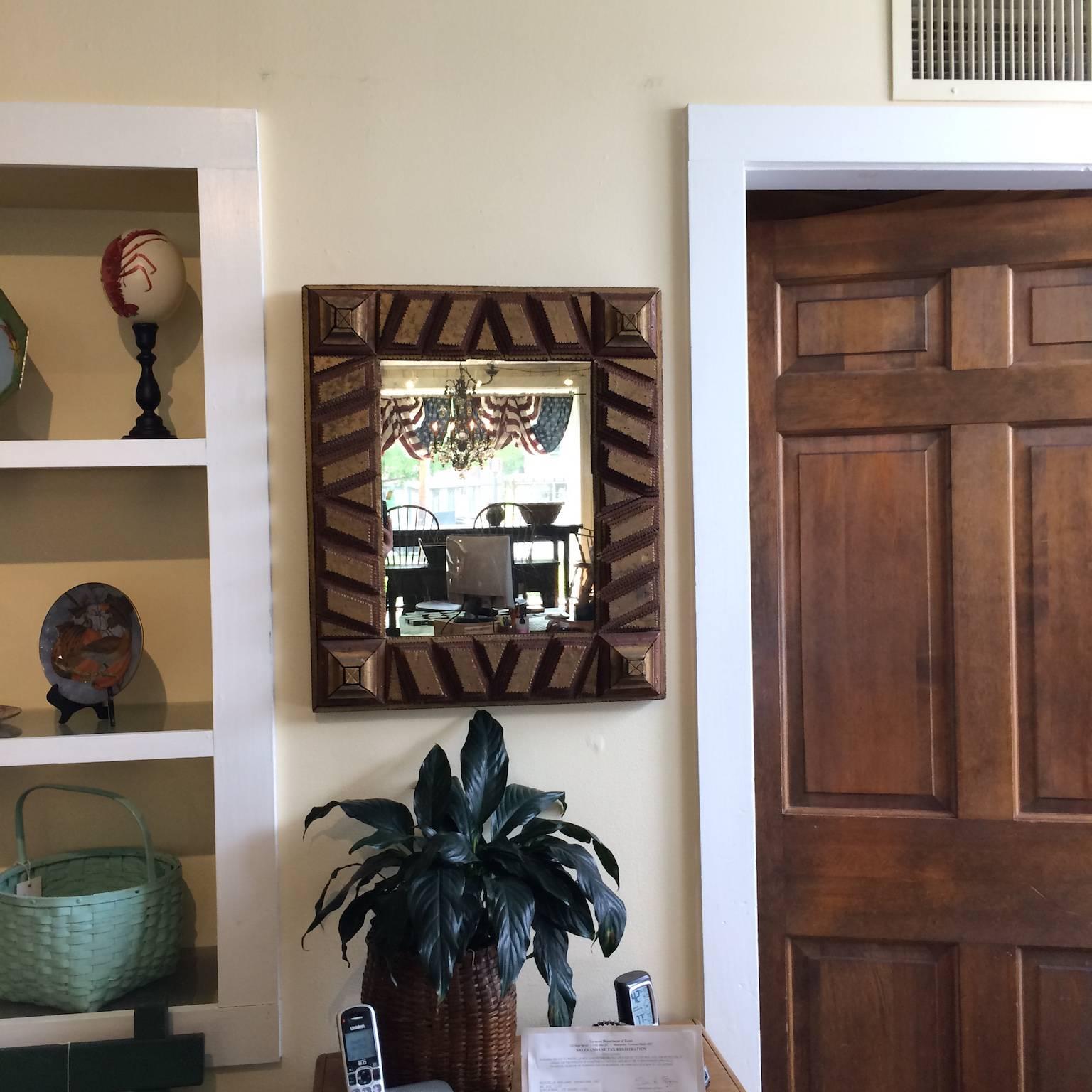 Tramp Art Mirror In Excellent Condition For Sale In Nantucket, MA