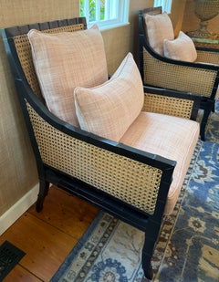 Pair of Double-Caned Mahogany Upholstered Arm Chairs