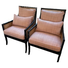 Pair of Double-Caned Mahogany Upholstered Arm Chairs