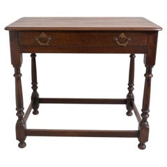 Solid English Oak Side Table with Drawer