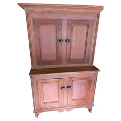 Mid 19th Century Stepback Cupboard in Original Red Paint c. 1860