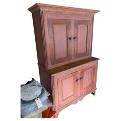 Mid 19th Century Stepback Cupboard in Original Red Paint c. 1860