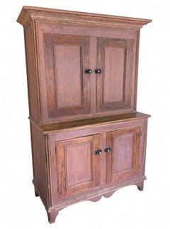 Canadian Stepback Cupboard in Original Pink Paint, c.1870