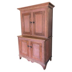 Canadian Stepback Cupboard in Original Pink Paint, c.1870