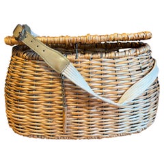 1920s American Wicker Fishing Creel with Cotton Web Strap