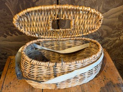 1920s American Wicker Fishing Creel with Cotton Web Strap
