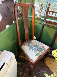 Queen Anne Chair with Upholstered Floral Seat
