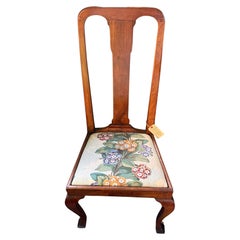 Queen Anne Chair with Upholstered Floral Seat