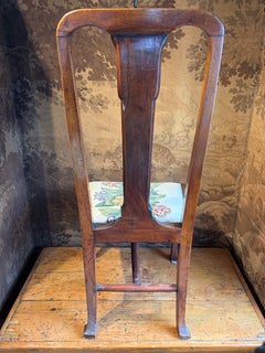 English Queen Anne Style Walnut Side Chair with Floral Seat, c. 1900