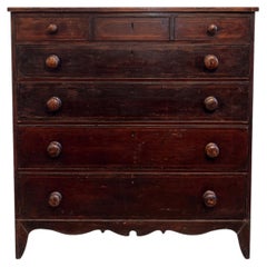 Quebec Grain-Painted Chest of Drawers in Original Dark Brown Paint, circa 1900