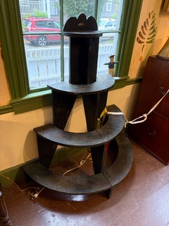 19th Century Pine Plant Stand. 4 Tiers, Original Green Paint with Patina, Quebec
