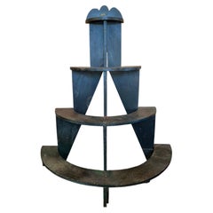 19th Cen. Quebec Pine Four-Tier Plant Stand in Original Green Paint with Patina