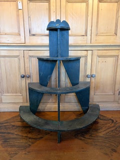 19th Cen. Quebec Pine Four-Tier Plant Stand in Original Green Paint with Patina