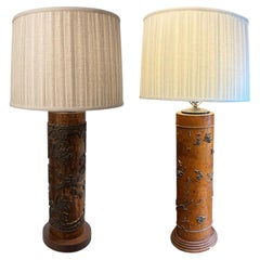 Pair of Antique Wallpaper Printing Roller Lamp Bases c. 1800s France