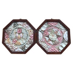 Carte de Saint-Valentin de marin ancienne à double face, avec un cœur et une rose, provenant de la Barbade, vers 1870