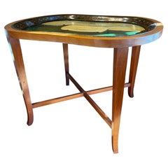 English Papier-Mâché Sheep Tray Table on Oak Stand, Mid-20th Century