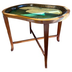 English Papier-Mâché Sheep Tray Table on Oak Stand, Mid-20th Century