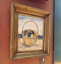 Nantucket Watercolor Painting of Seashells in Basket by Kolene Spicher