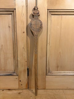 Antique Carved Wooden Distaff Spindle with Figural Finial