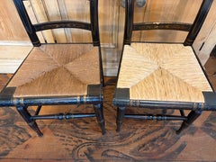 Antique American Hitchcock Side Chair, Black with Gold Stenciled Floral Decor