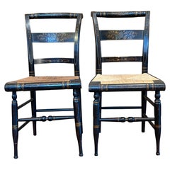 Antique American Hitchcock Side Chair, Black with Gold Stenciled Floral Decor