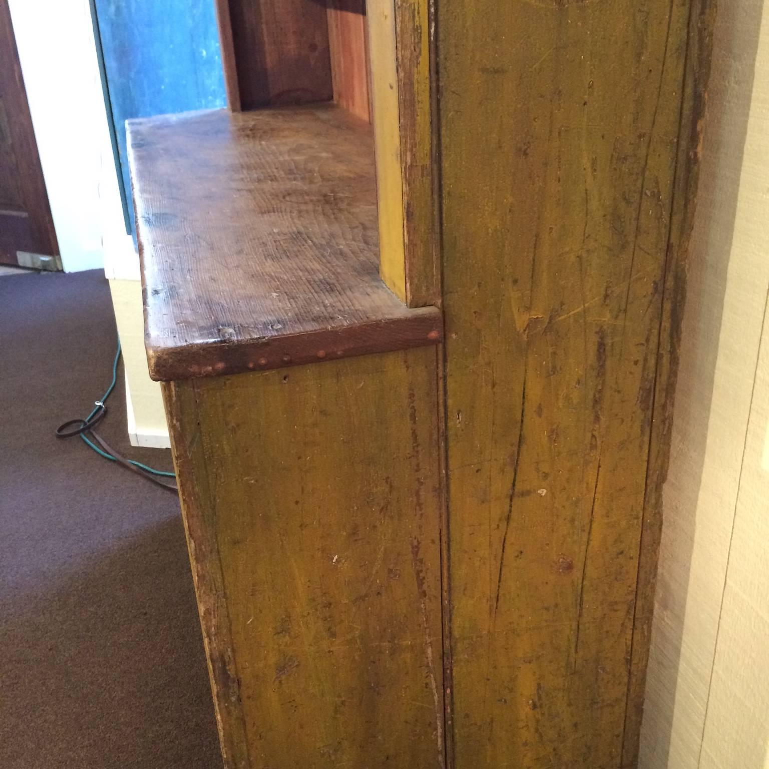 Wood One-Piece 19th Century Cupboard in Mustard Paint