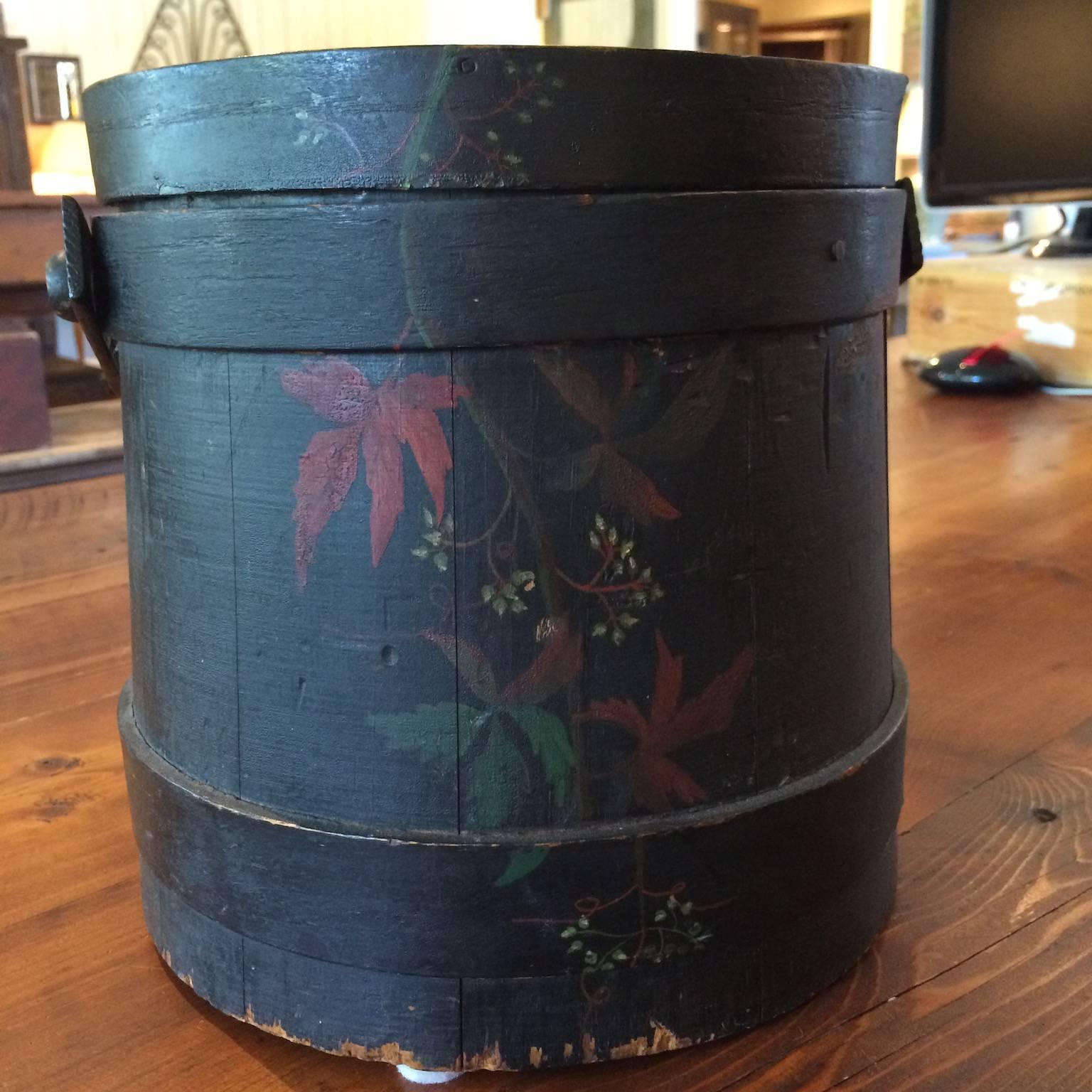 Black Painted Firkin with Lid  For Sale