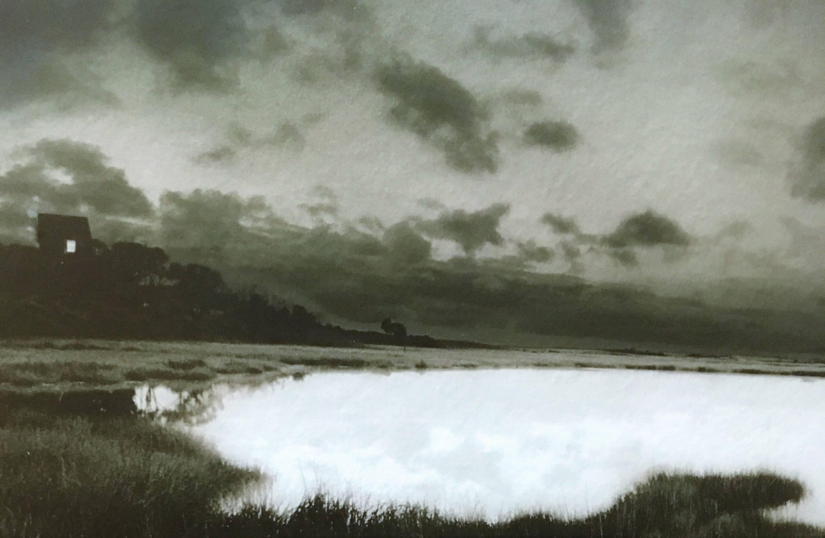 Original photograph of salt marsh at Polpis Harbor, Nantucket by contemporary Nantucket photographer, Ron Lynch. Signed "Polpis, 1999. Ron Lynch".  See short bio on back of photograph.
Frame is original to the piece and is faux birds eye