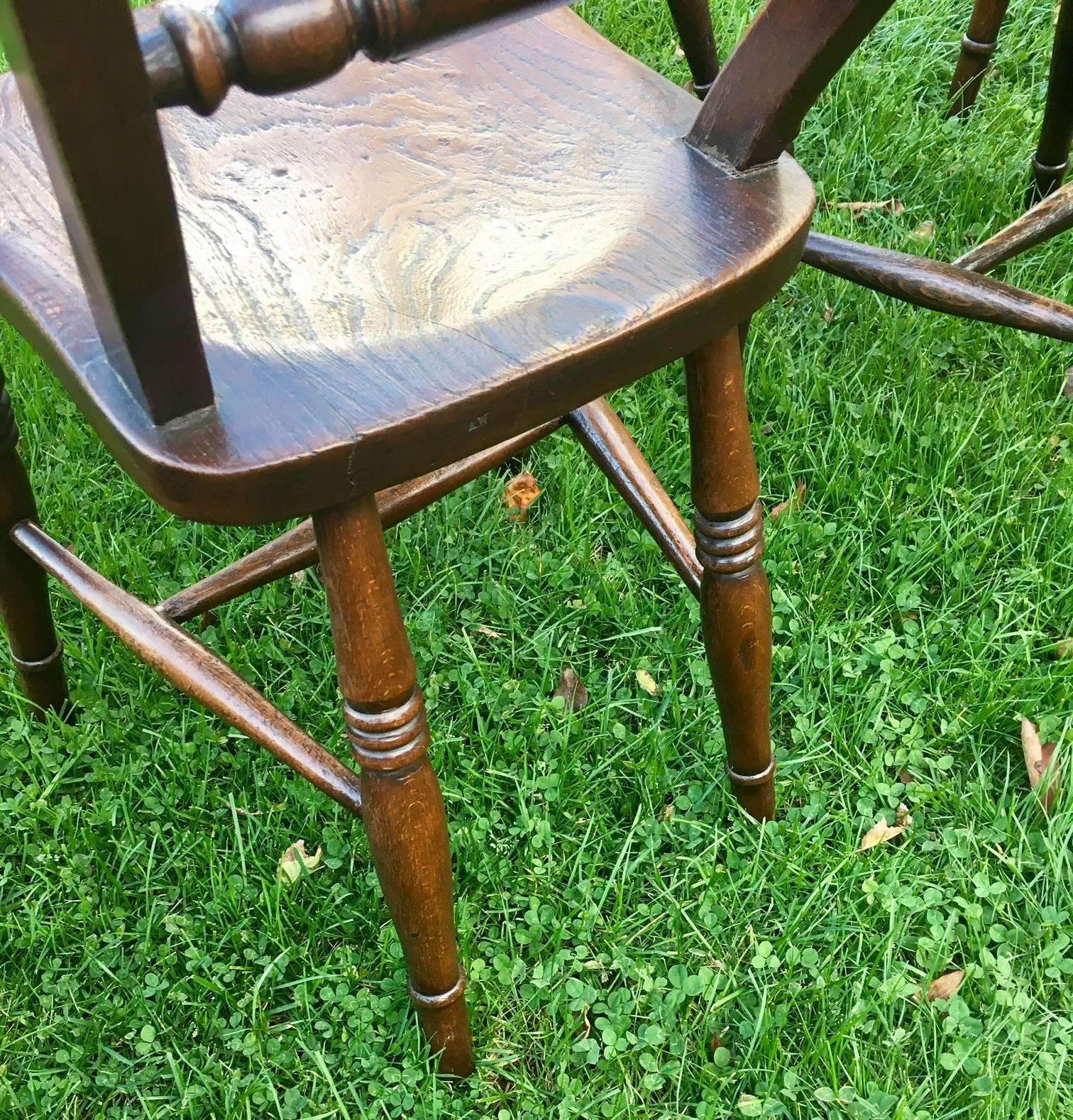 19th Century Elm Scroll Back Windsor Chairs, Set of Six