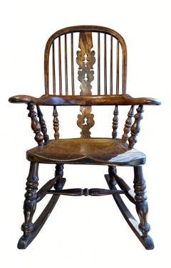 English Yew Bow-Back Windsor Rocking Chair c. 1830