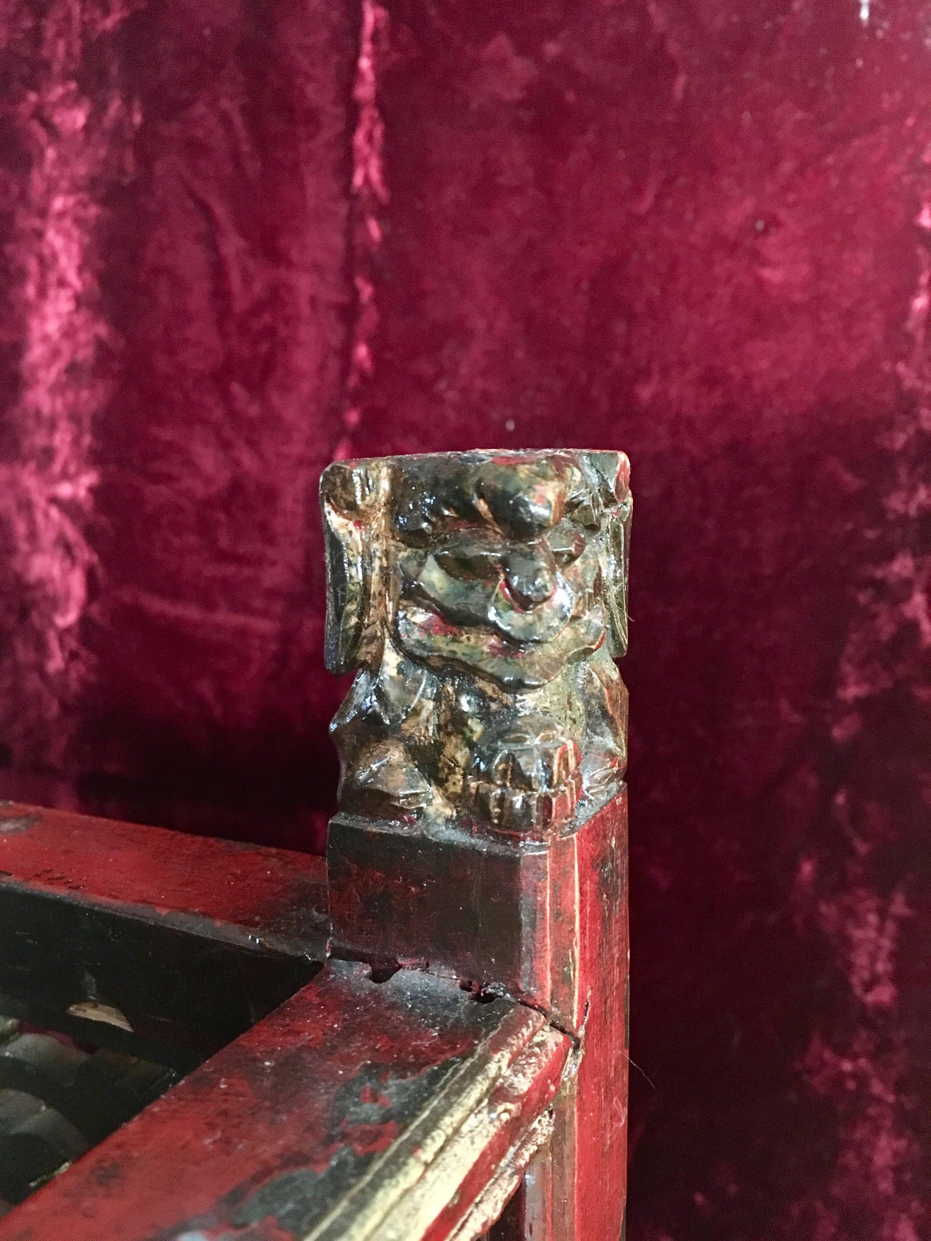 Pair of Vintage Chinese Carved Wooden Glazed Candle Lanterns, circa 1950 In Excellent Condition In Nantucket, MA