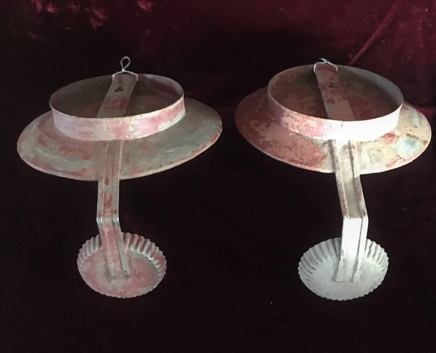 American Pair of Colonial Tole Mirrored Candle Sconces, circa 1820