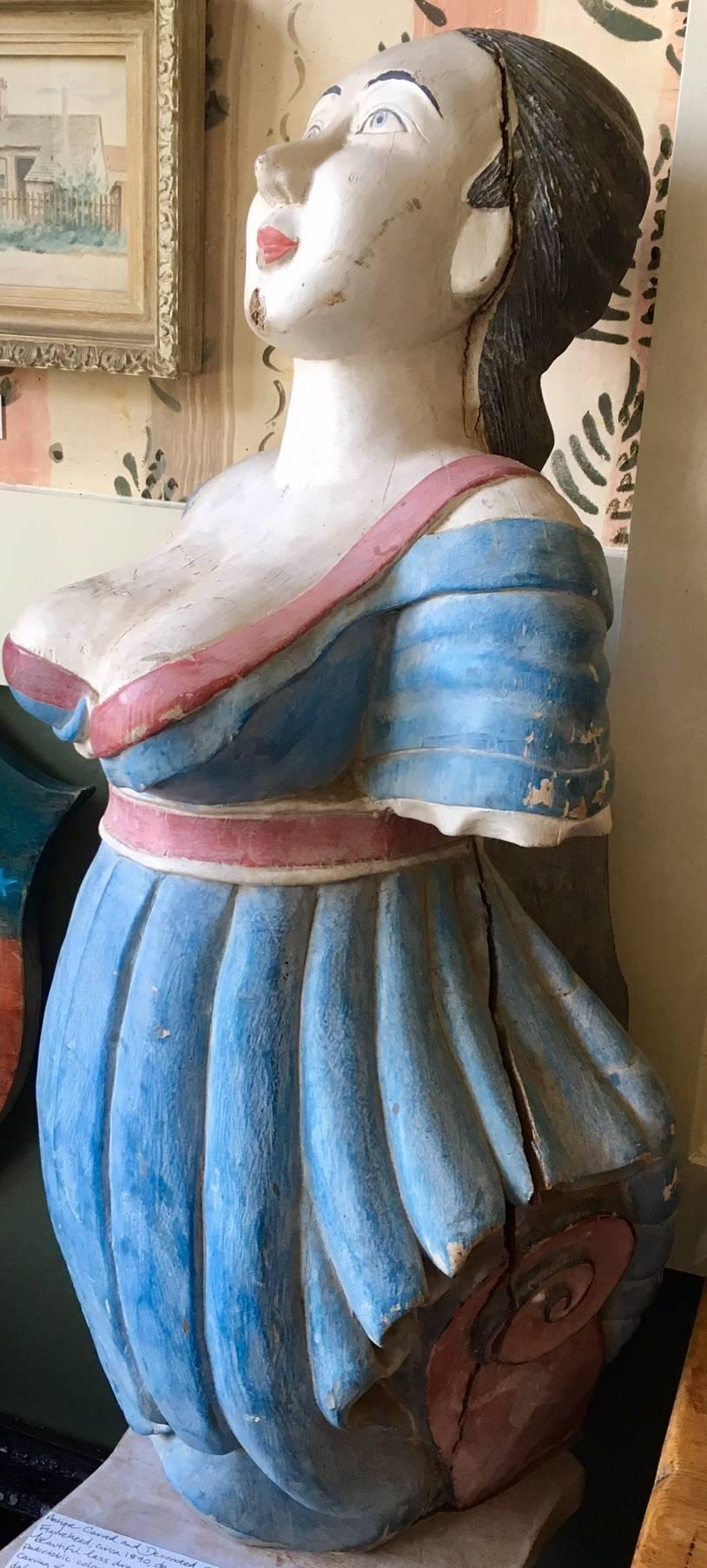 Antique Carved and Decorated Ship's Figurehead, circa 1890 In Good Condition In Nantucket, MA