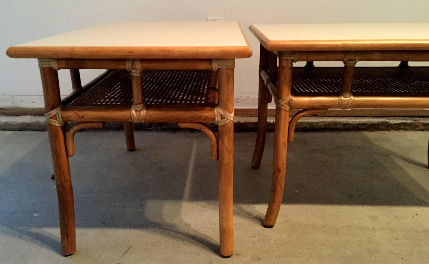 Bamboo Tables with Cane Shelf by McGuire For Sale at 1stdibs