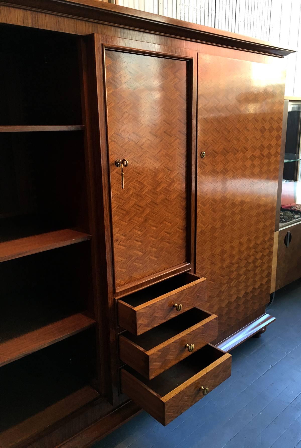 Parquetry French parquetry Cabinet Armoire by Jules Leleu For Sale