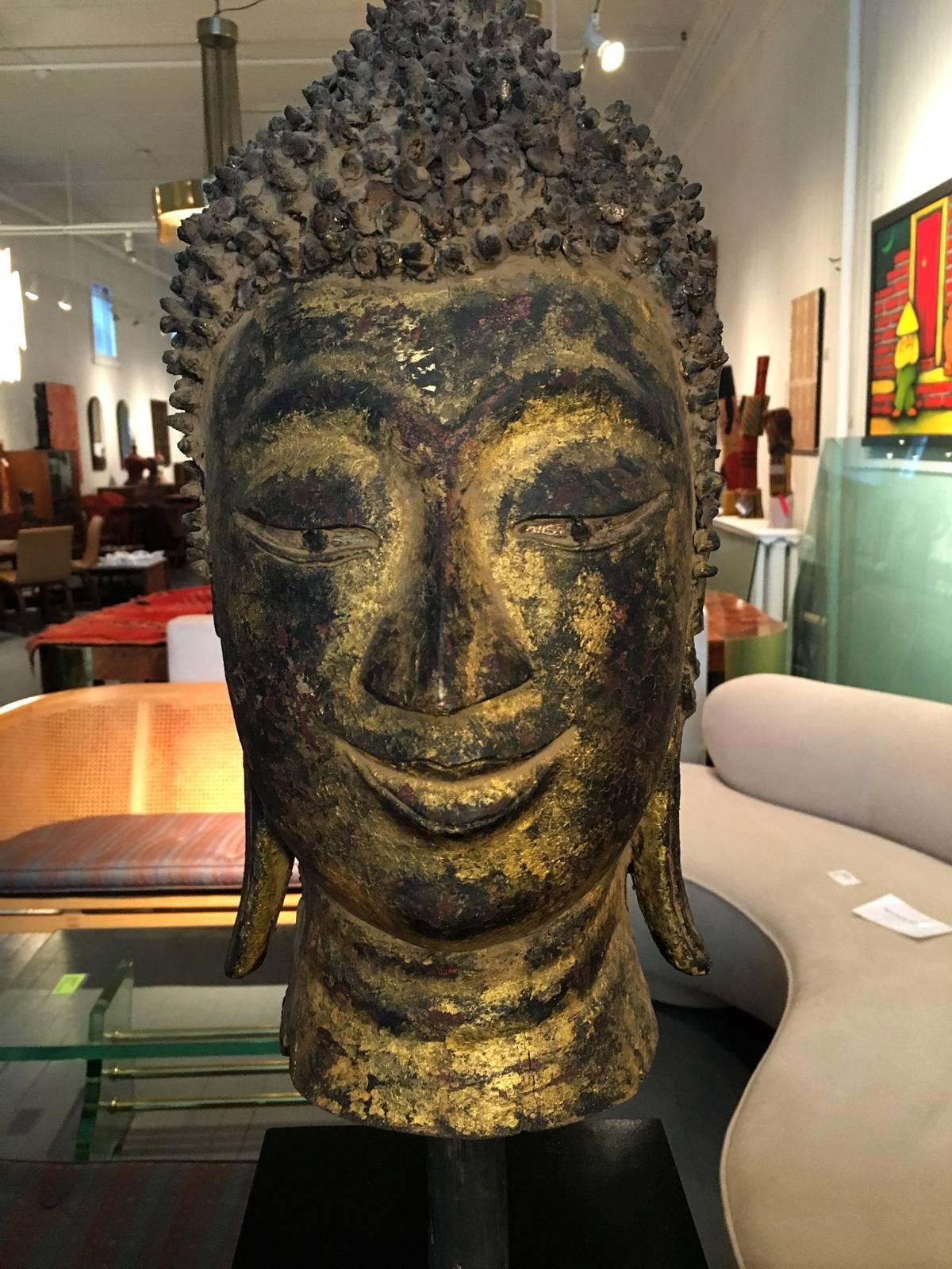 Gold Leaf Southeast Asian Antique Buddha Head from Laos