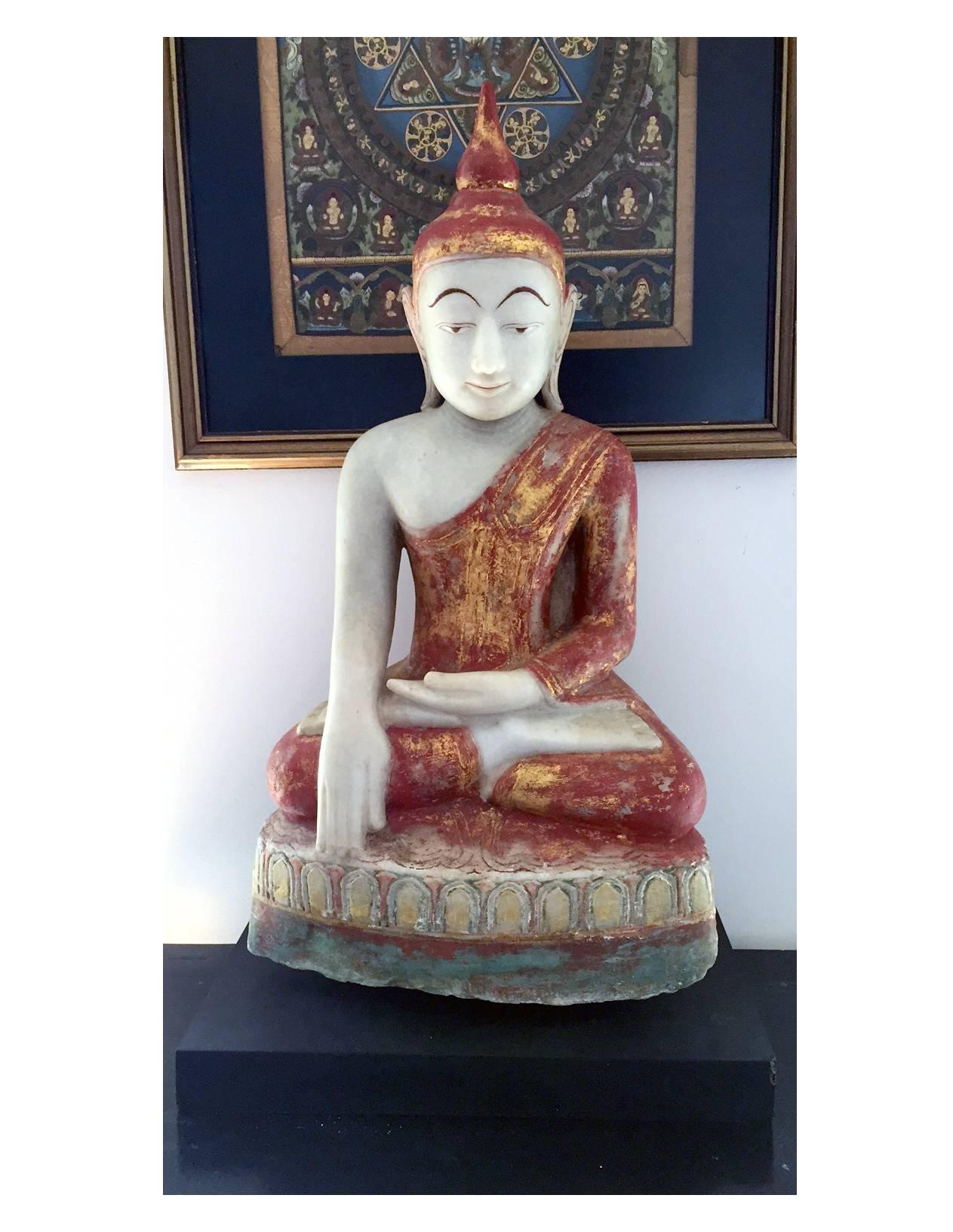 Burmese Antique Marble Seated Buddha Statue Burma Southeast Asia