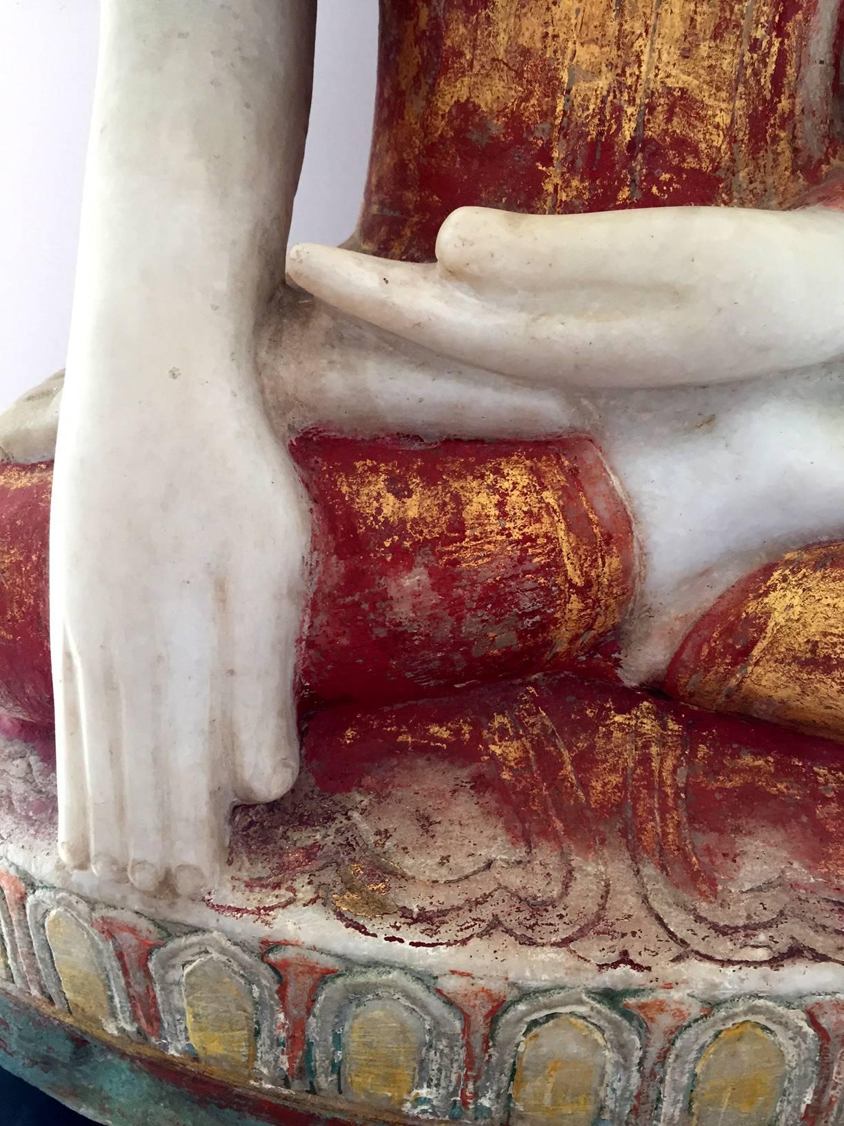 Gold Antique Marble Seated Buddha Statue Burma Southeast Asia