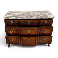 18th Century French Transition Marquetry Chest of Drawers with Marble Top
