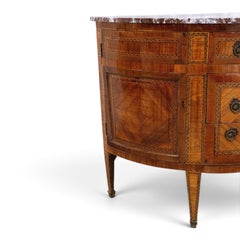 18th Century French Louis XVI Demilune Marquetry Commode with Marble Top