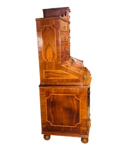 18th Century Baroque Walnut Marquetry Secretary Cabinet Desk