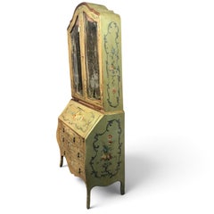 Antique Venetian Painted Secretary Bookcase with Floral Decoration