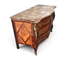 French Louis XV Style Marquetry Bombe Commode with Marble Top, 1750