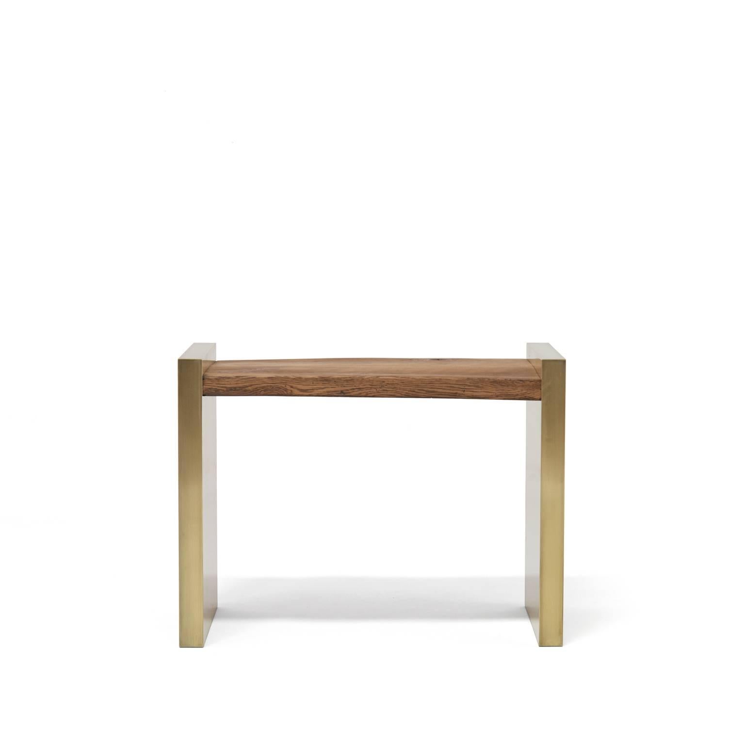 Atelier Demiurge Collection Laight Bench shown in 19th century oak with a natural wax finish and patinated brass. Inquire for finish and customization options.

Atelier Demiurge Collection pieces are made to order and custom sizes are available.
