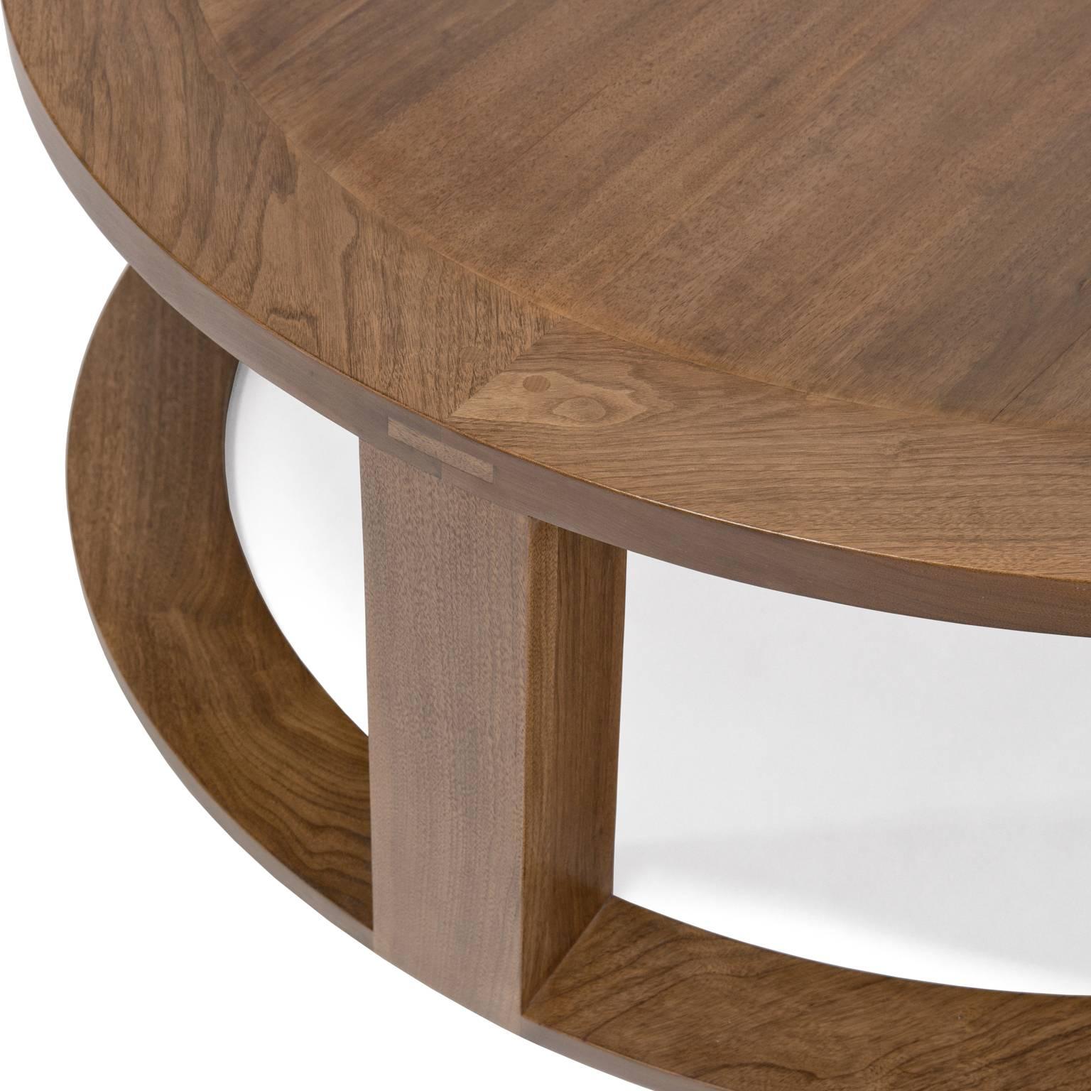 Atelier Demiurge collection round quarter radius coffee table shown with inset 19th century walnut planks in sandy finish. Inquire for finish and customization options.

Dimensions:
48 D X 16 H.

 