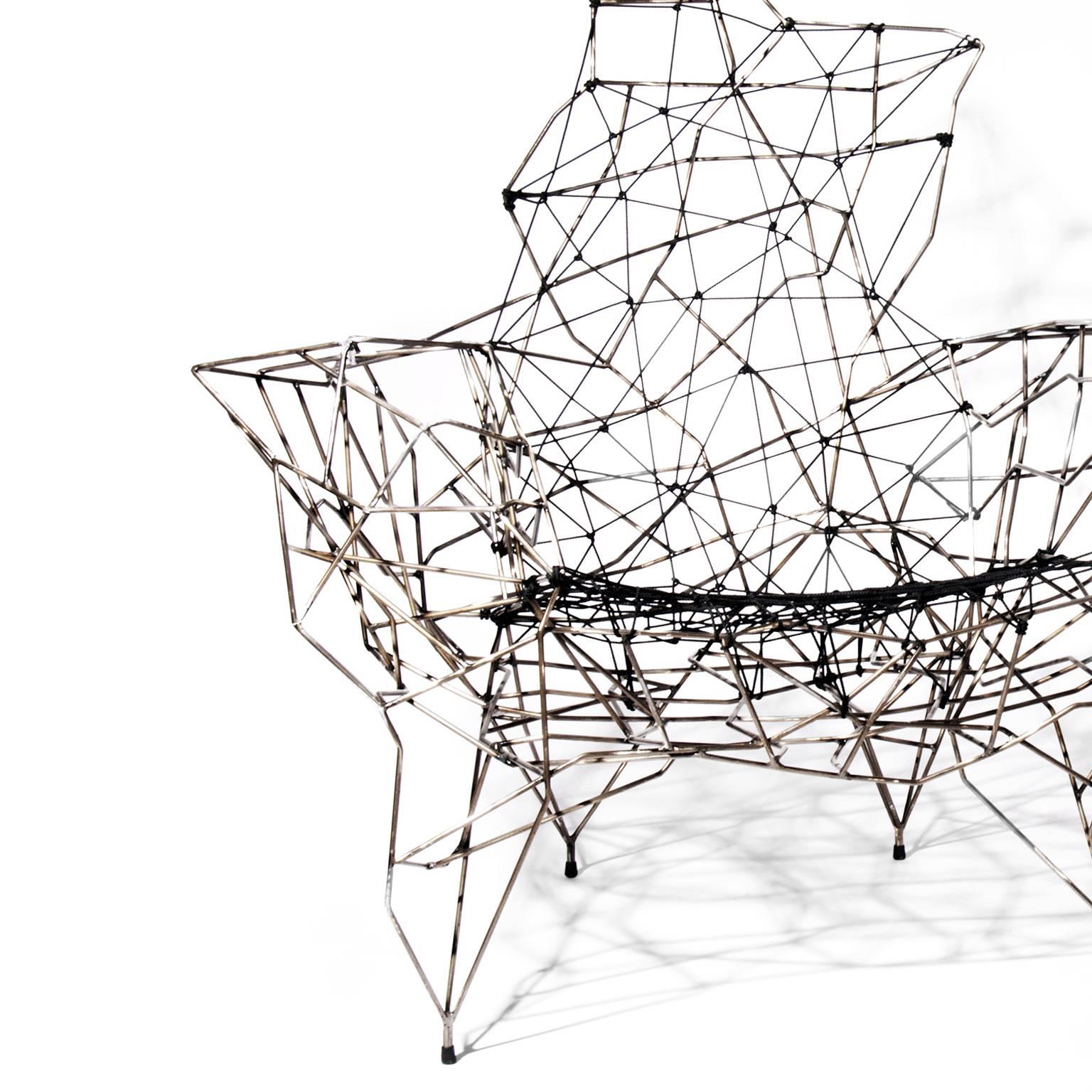 Atelier Demiurge Editions Stork Nest Chair shown in highly stylized steel and twine wire. Handmade piece varies slightly.
 
Atelier Demiurge Editions pieces are made to order. Please contact the gallery for a quote.

Dimensions
44 W X 34 D X 41