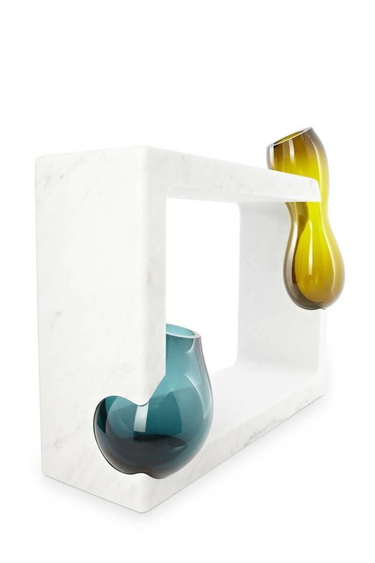 Carrara extra C marble and Murano handblown glass.

Limited Edition 6 + 1 AP.
2013.

Emmanuel Babled creates products in collaboration with the highest Italian craftsmen, mixing ancient knowledge with cutting edge technology, allowing sophisticated